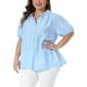 thumbnail image 4 of Agnes Orinda Blusas de Verano Casual Elegantes para Mujer de Talla Grande con Botones, Manga Abullonada y Cuello Mao, Talla 2X Azul Claro, 4 of 6