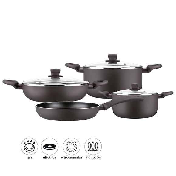 Bateria cocina 7 Piezas Aluminio Spring Negro