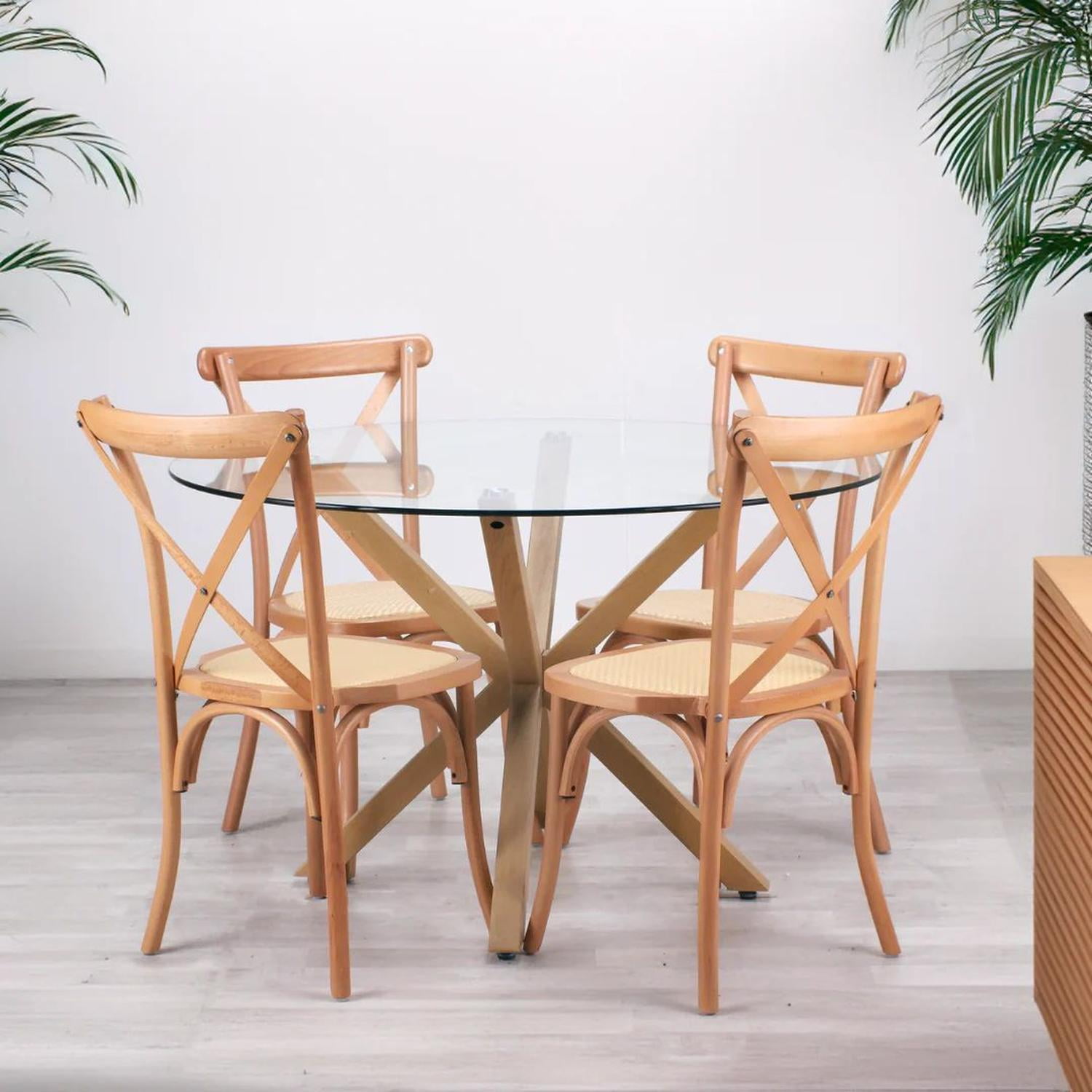 Pandalino - Comedor Mesa Redonda Equiz 100cm + 4 Sillas Crossback Madera