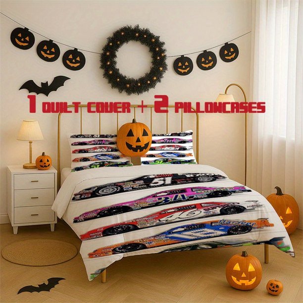 3pcs Racing Themed bedding Featuring a Soft Duvet Cover And Two Pillowcases