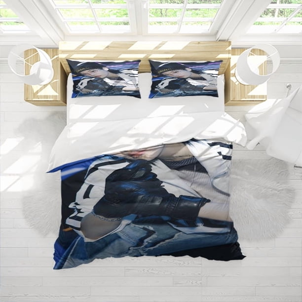 3pcs Fashion Black and White Striped Jacket with Ripped Jeans Trendy Look Theme Digital Print Set Duvet Cover + Double Pillowcases