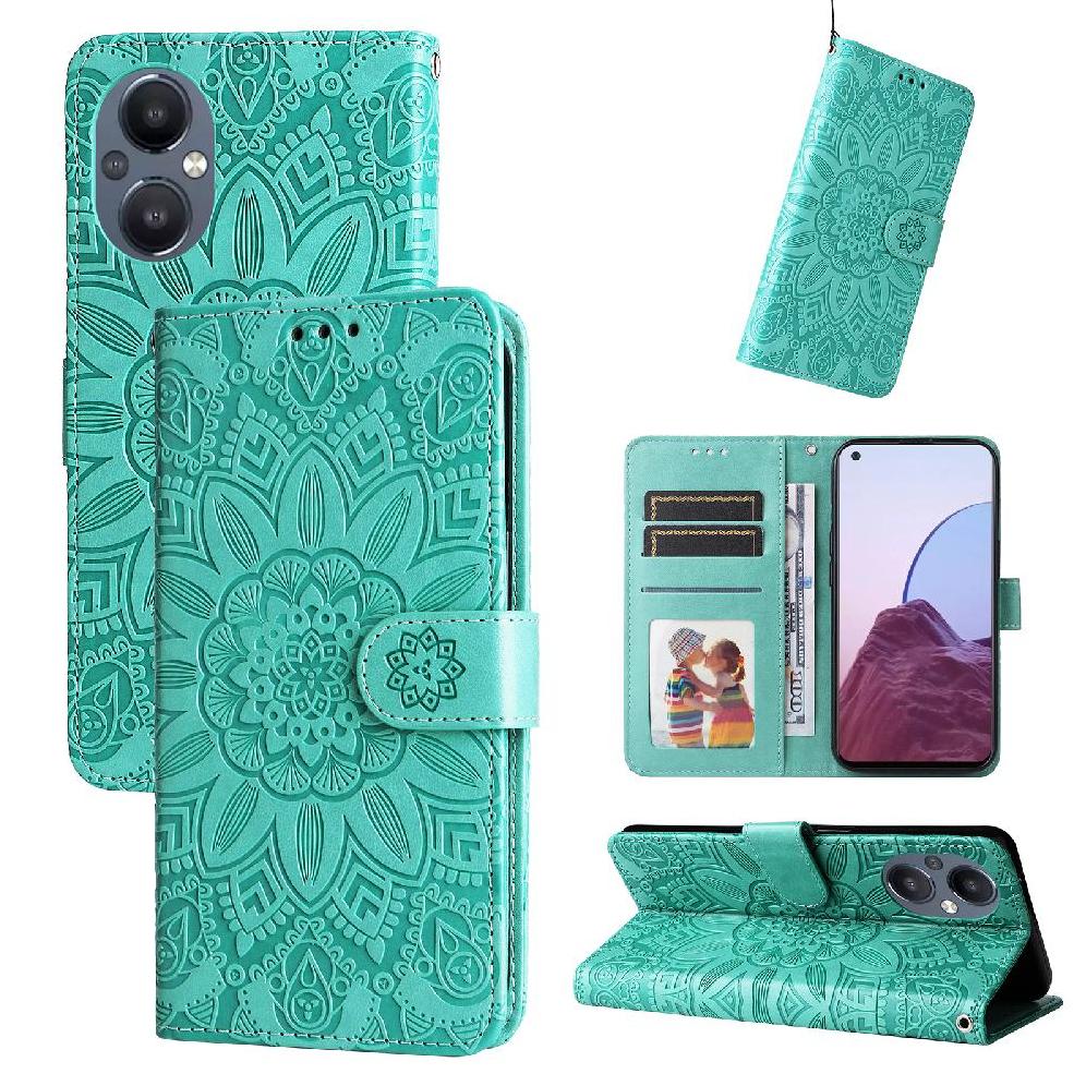 Funda Tipo Cartera Foxdock Para Oppo Reno 8Z , Diseño Girasol En Relieve, Cuero Pu, Cierre Magnético, Soporte Y Tarjetero