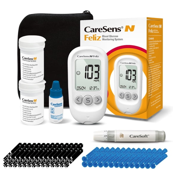 Kit de control de glucosa en sangre CareSens N Feliz con 100 tiras