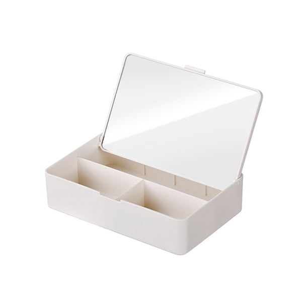 Caja organizadora de escritorio con espejo de tocador, organizador de cosméticos, estuche de maquillaje de viaje con espejo, caja de almacenamiento de