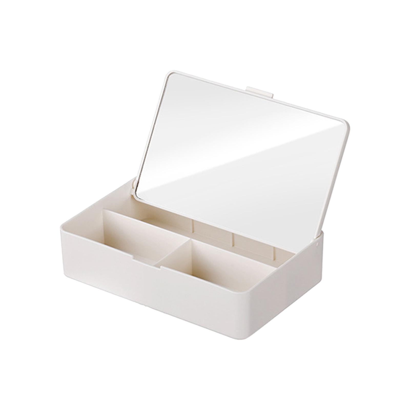 Magideal - Caja Organizadora De Escritorio Con Espejo De Tocador, Organizador De Cosméticos, Estuche De Maquillaje De Viaje Con Espejo, Caja De Almacenamiento De