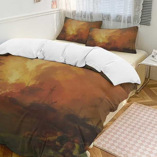 Oil Painting Style 3-Piece Twin Bed Set - Includes 1 Single Comforter And 2 Pillowcases Bedding - Fade Resistant Microfiber - Oil Painting Style