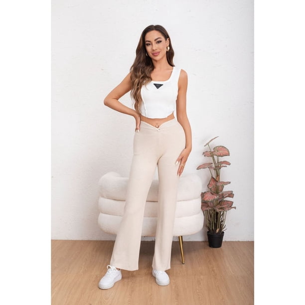 Pantalon Mujer Tipo Calza Flare Lanilla Tiro Alto Full Elasticado 5064