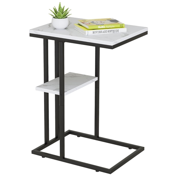 Mesa Auxiliar en Forma de C Easy Paws Mármol Blanco y Dorado 40x30x59 cm