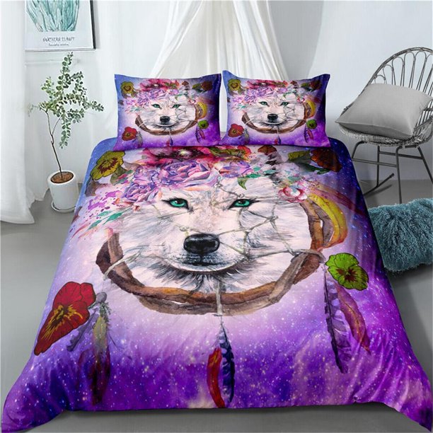 Wolf Dreamcatcher Quilt Duvet Cover Set Children Bed Linen Pillowcase 3-Piece Bedding Set