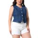 thumbnail image 4 of Agnes Orinda Chaleco de Mezclilla para Mujer de Talla Grande, Botonadura Casual sin Mangas, Chaqueta de Jean, Chaleco de Traje, 2X Azul Oscuro, 4 of 6