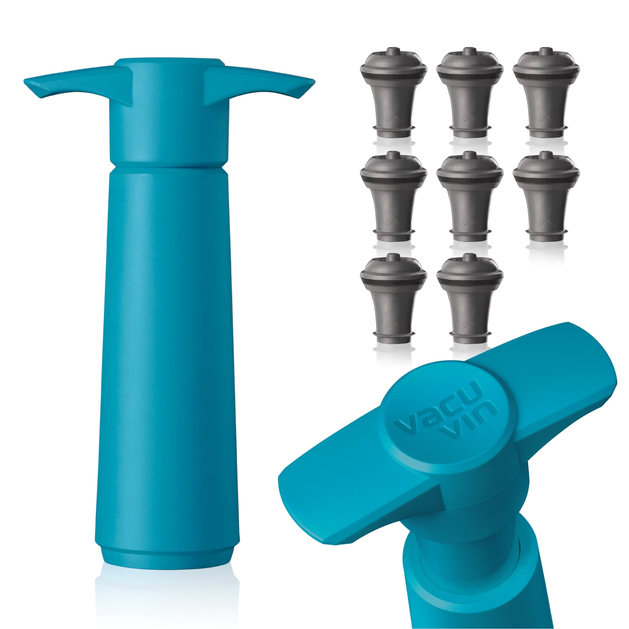 Vacu Vin - Bomba De Vino Wine Saver, Azul, Con Tapón De Vacío, 8 Tapones