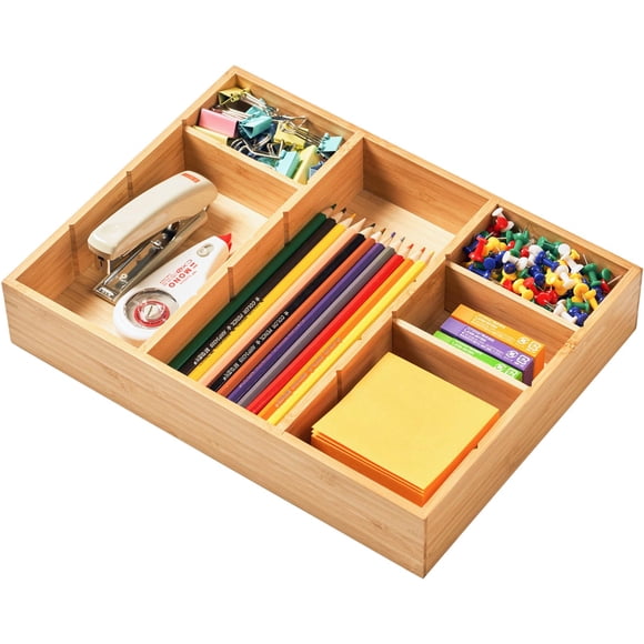 Organizador de cajones de escritorio Umilife de madera de bambú con comba ajustable