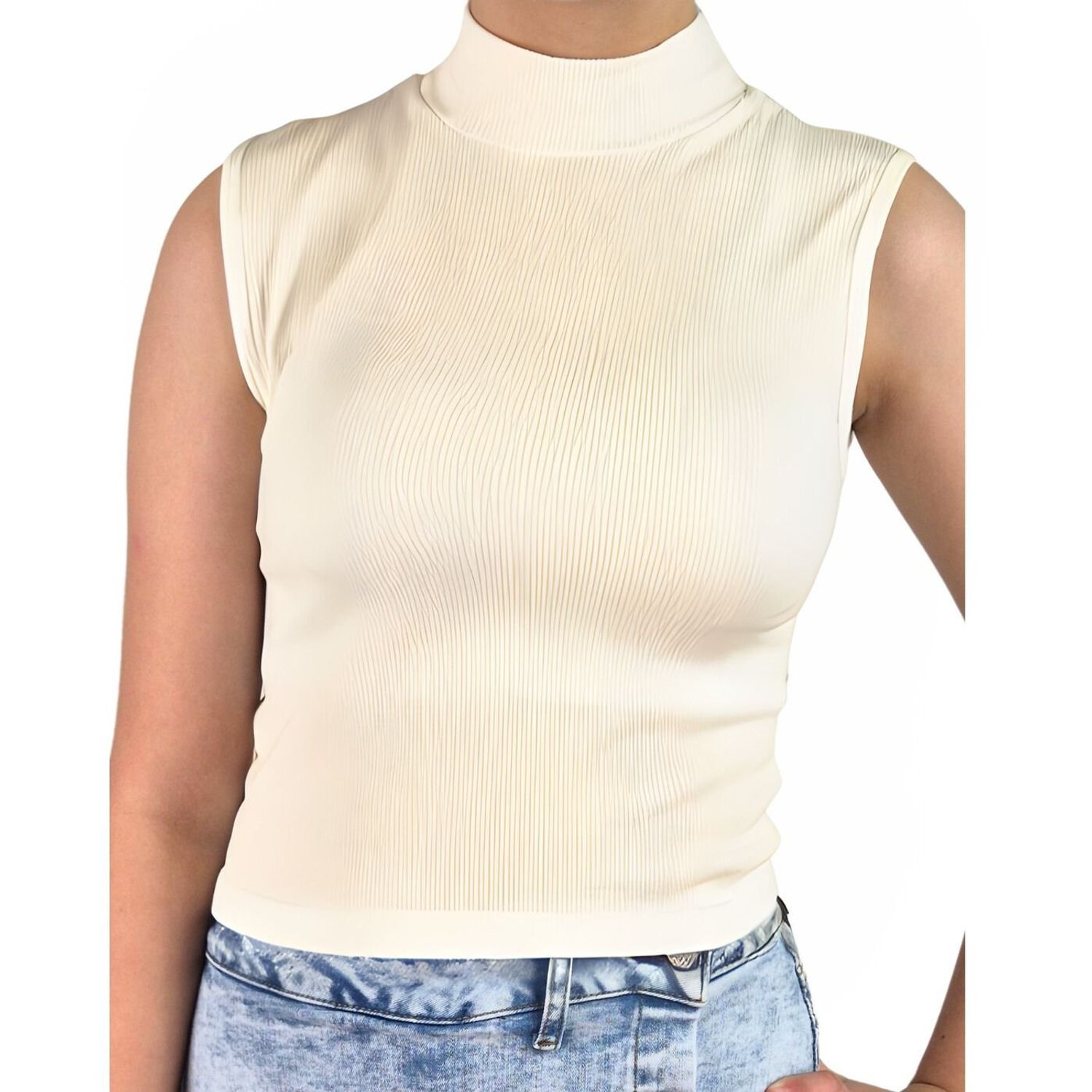 Likeshop - Top Acanalado Mujer Polera Sin Manga Cuello Alto Fashion 1001