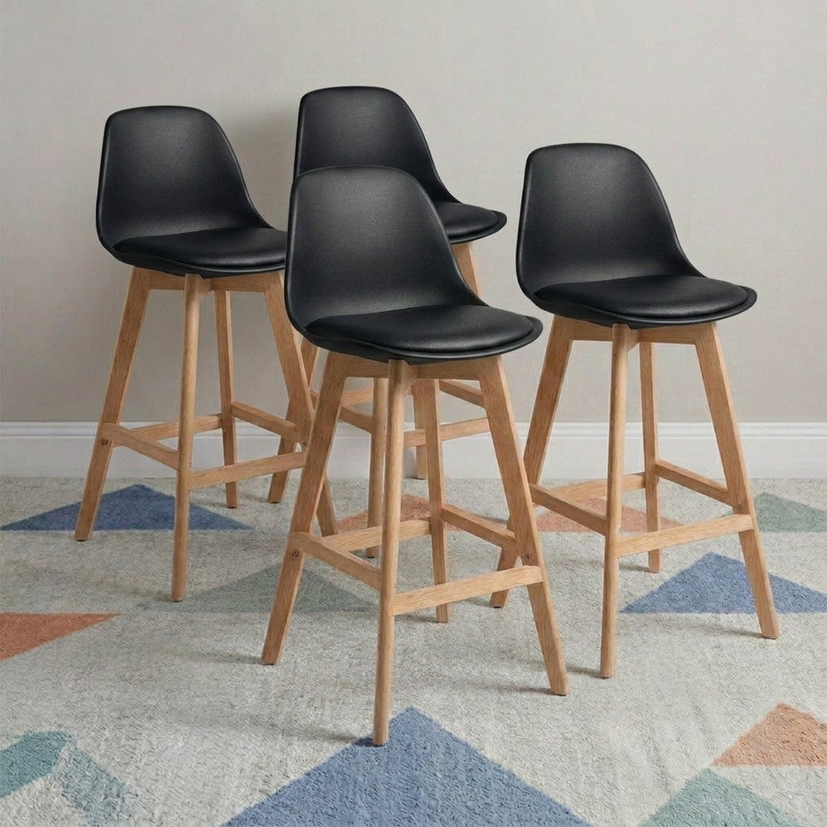 Venhoouse - Pack 4 Taburetes Piso Bar Acolchado Altura 65cm Eames Tulip Negro