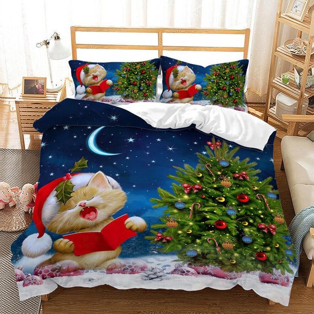 Christmas Wreath Stars Balls Santa Claus Quilt Duvet Cover Set 3-Piece Bedding Set