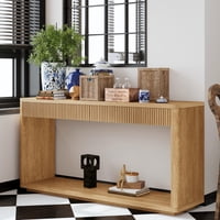 M&Ms - 60"" Modern 2-Drawer Fluted Console Table Natural Wood Veneer Sofa Table Behind Couch Table For Living Room, Hallway, Entryway, Home Office, Natural Wood