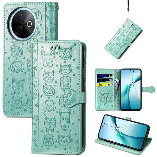 Funda Cartera FOXDOCK para Vivo Y39 5G , Flip PU con Relieve de Gatos y Perros, Tarjetero y Soporte