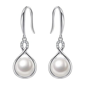 Aros Paris Jewelry 18K White Gold Freshwater Pearl 8Mm Created Sapphire Dangling Infinity Plated