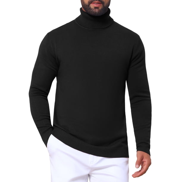 Suéter de Cuello Alto Acanalado para Hombre INSPIRE CHIC Manga Larga Cuello Simulado L Negro