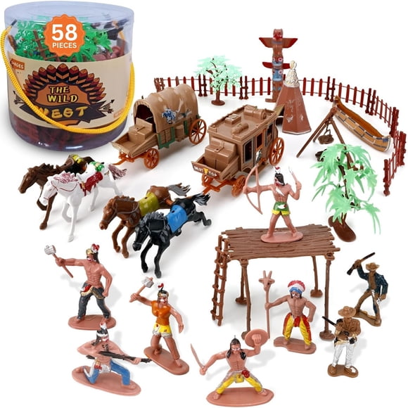Juego de 58 piezas de Toy Liberty Imports Wild West Cowboys & Indians