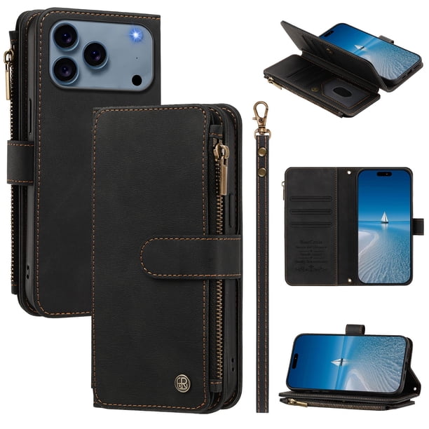 Funda Cartera iPhone 18 Pro Max con Ranuras y Cierre Magnético, Negro