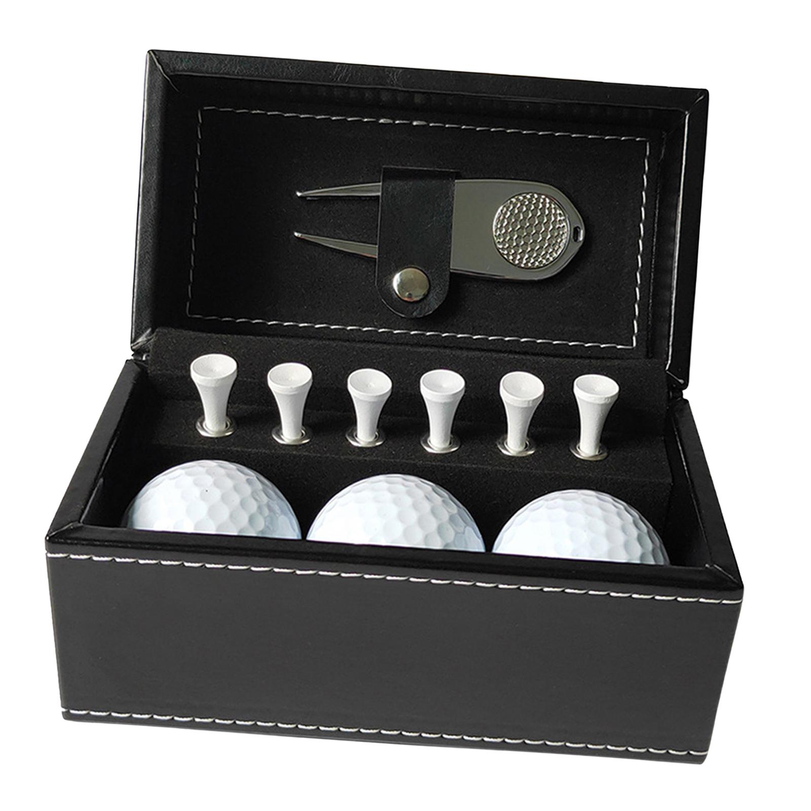 Magideal - Juego De Regalo De Pelotas De Golf, Regalo De Golf Para Hombres Con Caja De Cuero Pu, 6 Tees De Golf, Pelotas De Golf Para Niños Adultos Abuelo Papá C Herramienta De División Plateada