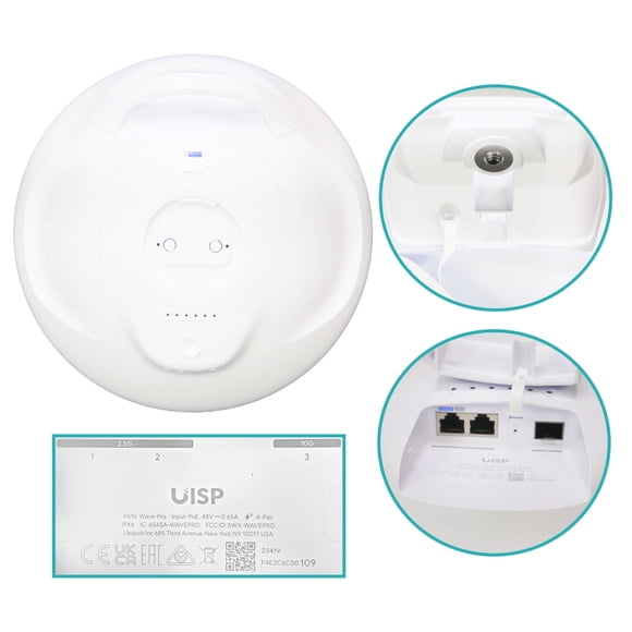 WAVE-PRO. Interfaz de usuario de 15 km, ganancia 46/22 dBi, bandas 60/5 GHz, 2 puertos a 2500, 1 SFP+ de 10G, alimentación incluida de 48V, capacidad dúplex 2,7 Gbps, versión WAVE-PRO-EU.
