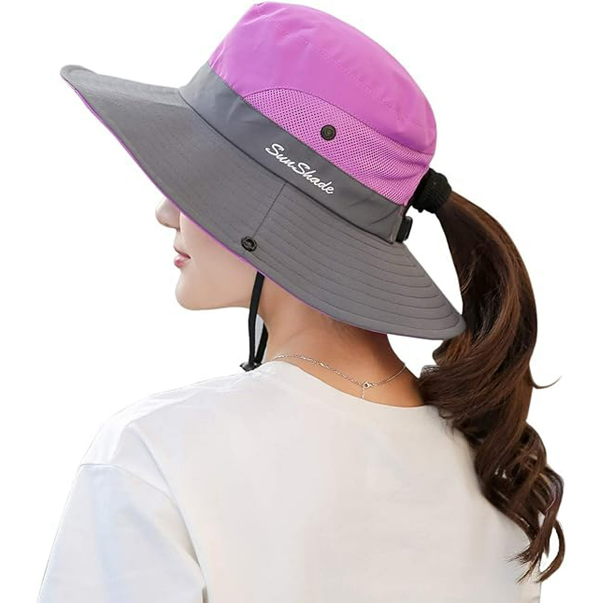 Veatool - Sombreros Plegables Con Protección Uv Para Mujer, De Malla Y Ala Ancha, Para Pescar En La Playa, Con Agujero Para La Coleta