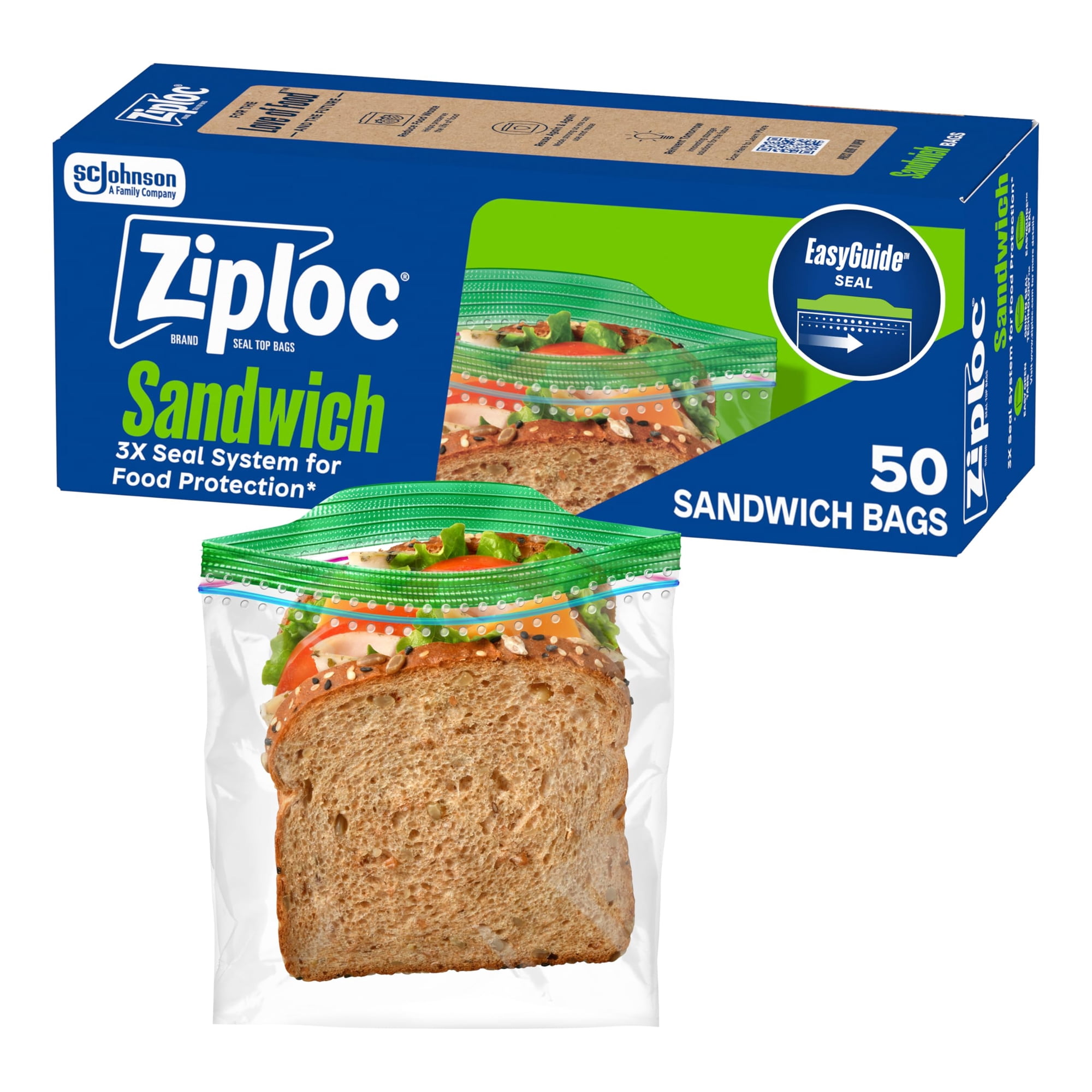 Bolsas De Plástico Ziploc Para Sándwiches Y Aperitivos, 50 Bolsas
