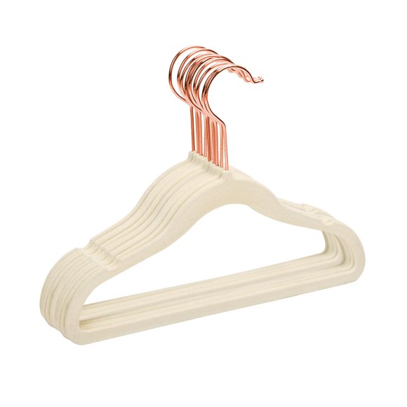 Perchas de terciopelo MIZGI Premium Kids, paquete de 50 unidades, color marfil y cobre