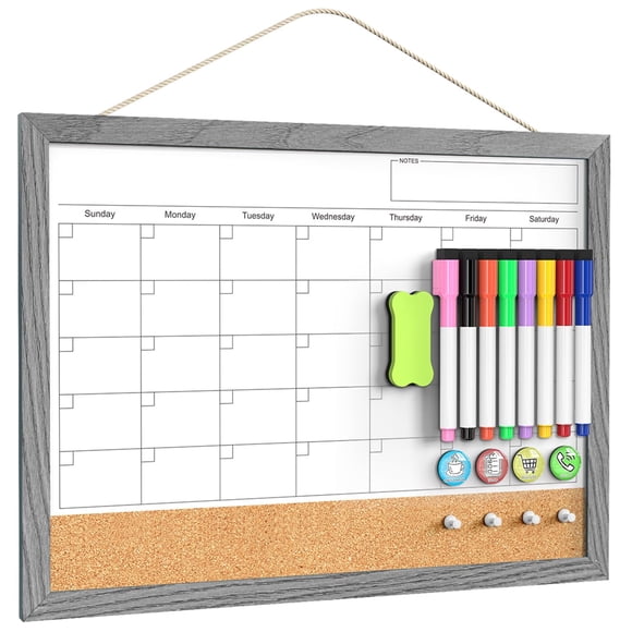 Pizarra blanca calendario magnética con corcho Tankee 43 x 33 cm