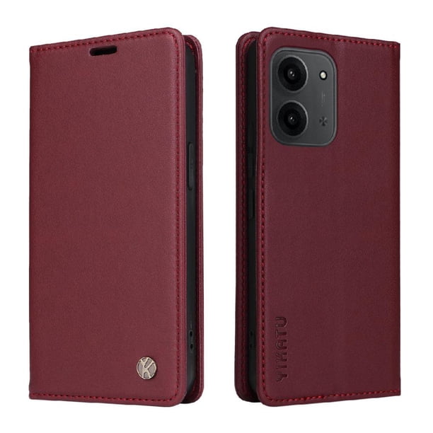 Funda Billetera de Cuero para Xiaomi Redmi 15C con Tarjetero y Soporte - Tapa Magnética Rojo