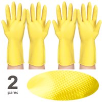 Aileda Guantes Latex De Limpieza Amarillo Talla L - 2 Pares Guantes Látex Amarillo Limpieza Multiuso 30X14Cm
