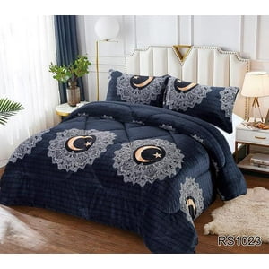 Aladdins Shop - Cobertor De Invierno De Plush Y Chiporro 2 Plazas Negro Luna