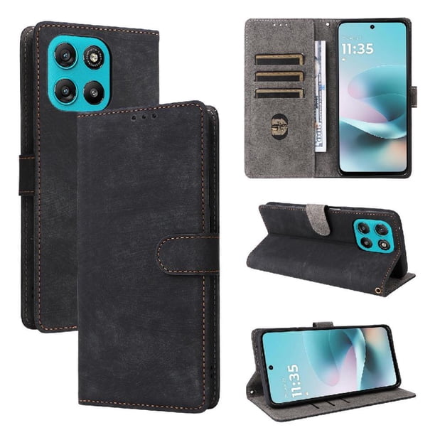 Funda Billetera para Motorola Moto G67 Power 5G con Soporte - Cartera de Cuero con Ranuras Negro