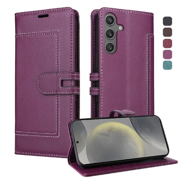 Premium Wallet Case for Samsung Galaxy S25 Plus with Card Slots & Kickstand, Flip Cover Purple