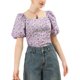 thumbnail image 1 of INSPIRE CHIC Blusa Floral de Mujer Escote Cuadrado de Corazón Mangas Abullonadas Espalda Fruncida Top Casual Púrpura XL, 1 of 6