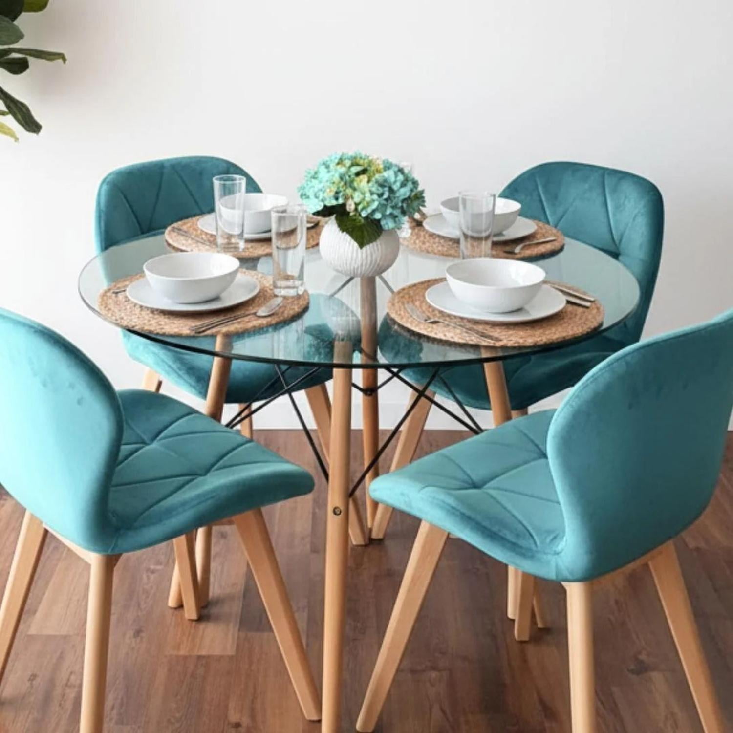 Pandalino - Comedor Mesa Redonda Elida 80cm + 4 Sillones Rubik Velvet Bondi