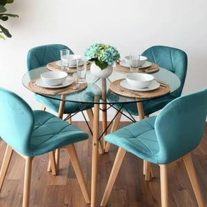 Pandalino - Comedor Mesa Redonda Elida 80Cm + 4 Sillones Rubik Velvet Bondi