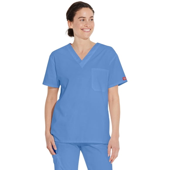 Scrub Top Dickies, unisex, cuello en V, azul, talla XL