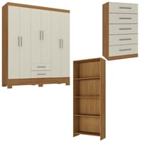 Movelaria - Combo Clóset 6 Puertas + Cómoda 5 Cajones Off White + Librero R620516