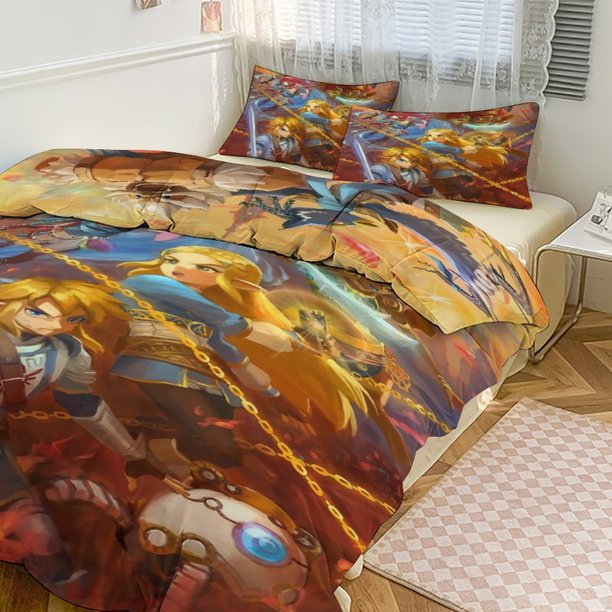 The Legend of Zelda Print Bedding Set Pattern Duvet Cove Set 3 Pieces 1 Quilt Cover And 2 Pillowcases for Women Men Teens