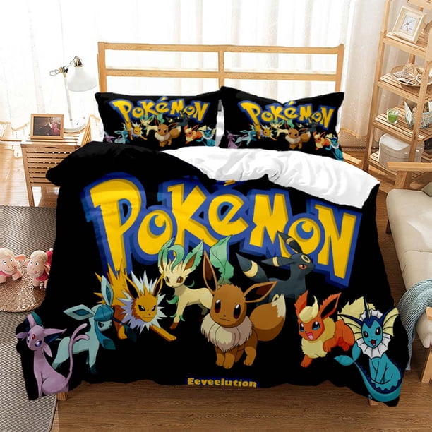 x2085 Bed SheetsJapanese Anime Pokémon Pattern Quilt Cover Pillowcase Two or Three Piece Multi Size Duvet Cover Bedding Sets Christmas Gift 3-Piece Bedding Set (1 Duvet Cover + 2 Pillow Shams) nj2085