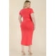 thumbnail image 2 of Saronite Vestido Midi Básico Ajustado con Cuello Abierto y Manga Corta, Coral Fuego (Talla Grande para Mujer), 2 of 5