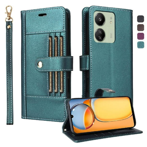 FOXDOCK Funda tipo Cartera para Xiaomi POCO C65 – Cubierta de Cuero PU con Múltiples Ranuras, Bolsillo para Efectivo y Correa de Muñeca