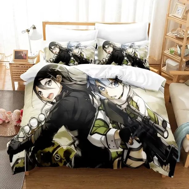 Cartoon SAO Sword Art Online Duvet Cover Sets Pillowcase Bedding Set Kids Children Gift Girls Single Size Bed Linen Bed Sheets
