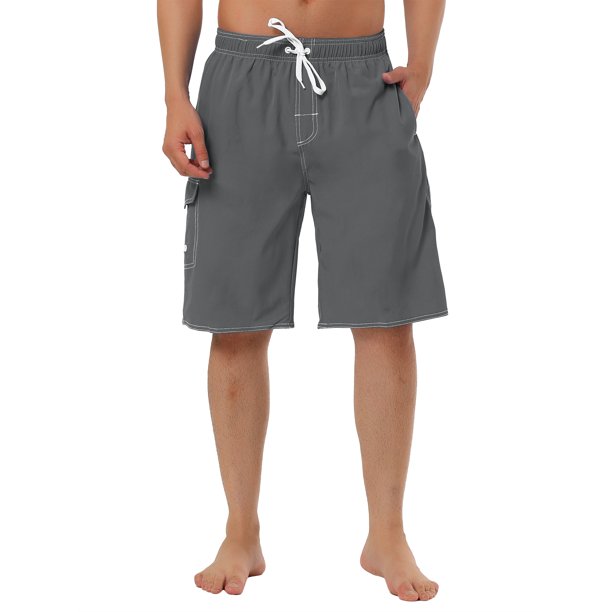 INSPIRE CHIC Pantalones Cortos de Tabla Sólidos para Hombre de Secado Rápido con Cintura Elástica y Cordón 34 Gris