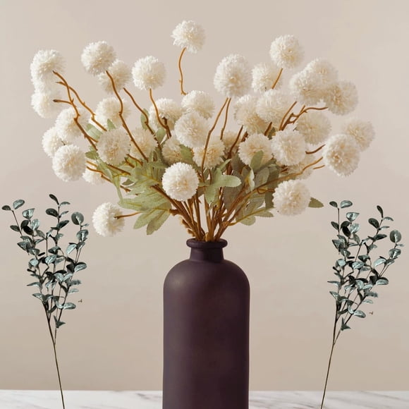 Flores artificiales Ryddelighome Kiku con 10 tallos y eucalipto