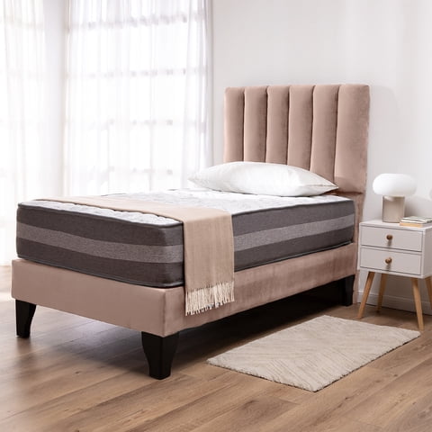Colbox - Cama Europea Valencia P + Respaldo Cadiz 1 Pl Felpa Beige