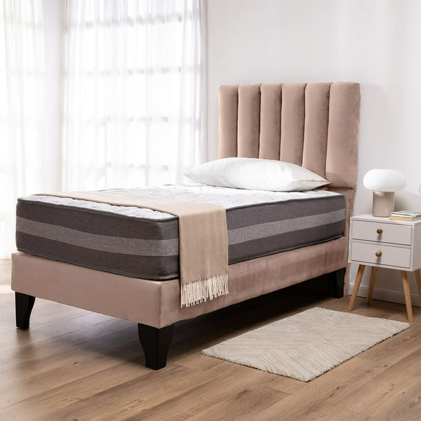 Cama Europea Valencia P + Respaldo Cadiz 1 PL Felpa Beige